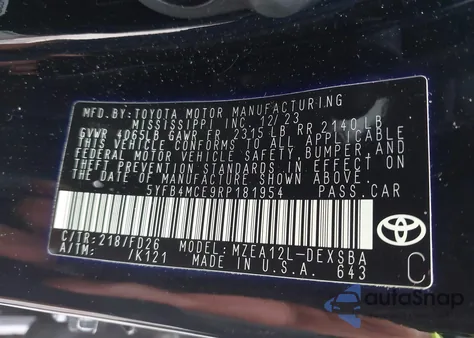 2024 Toyota Corolla Nightshade Edition из США, поврежденный, VIN 5YFB4MCE9RP181954